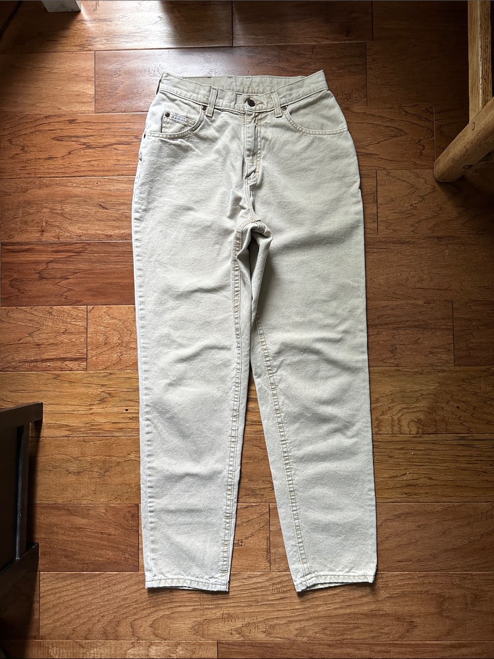 High-Waist Slim Straight Jeans in Light Beige